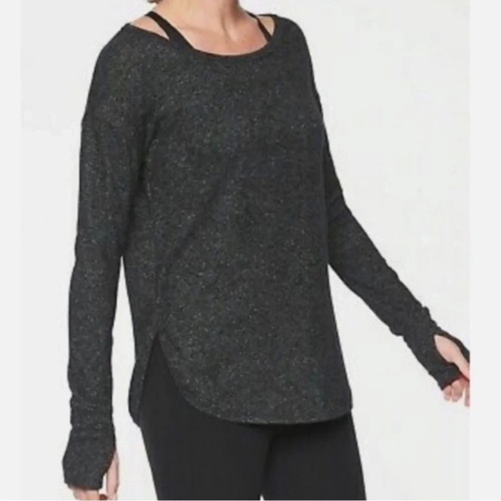 ATHLETA Lombard Heather Grey Atheleisure Curved Hem Comfy Longsleeve Top